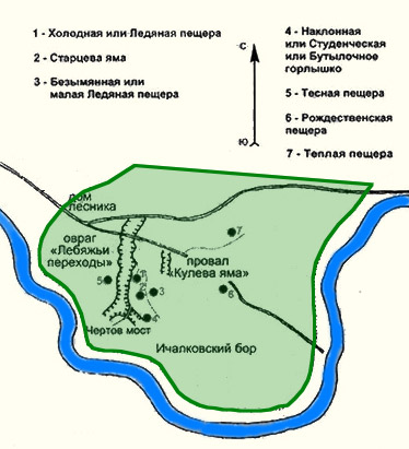 Схема расположения Ичалковских пещер